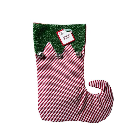 Holiday Helper Elf Style Jingle Bells 17.5" Christmas Stockings x 2 - Picture 7 of 12